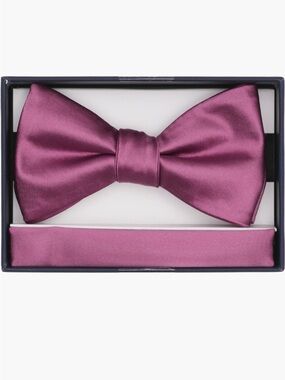 NWT ORIGINAL PENGUIN Classic Satin Bow Tie and Pocket Square Set - Dark Pink